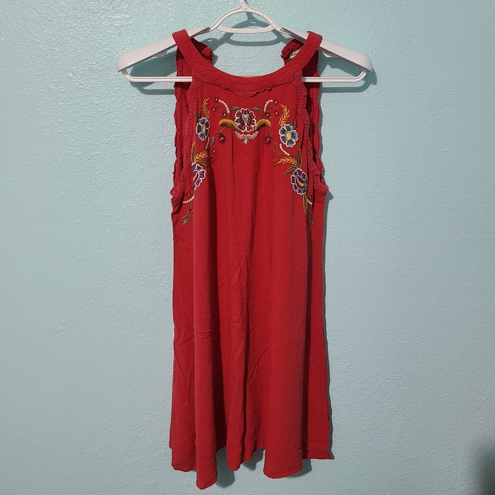 Eyeshadow Red Emdroidered Holtertop Dress L - Picture 1 of 6